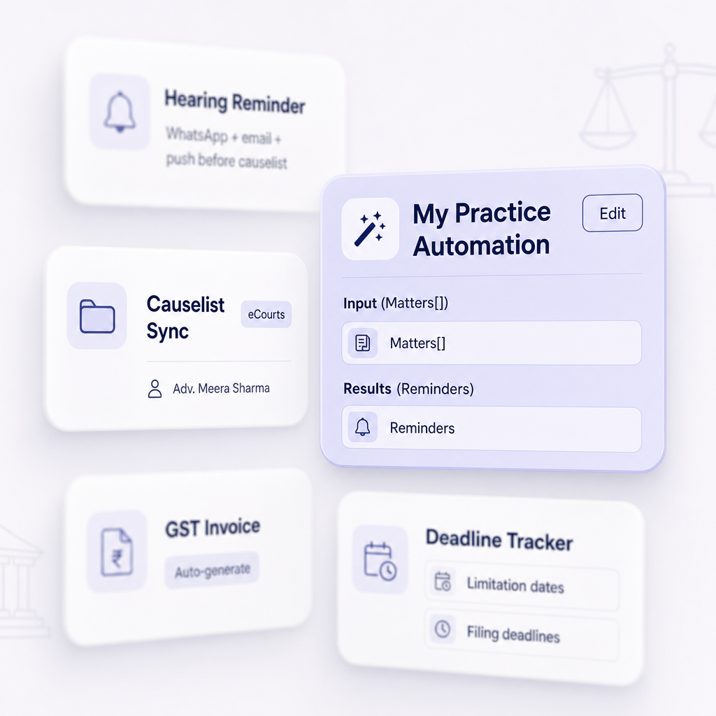LawSathi practice automation for hearings, causelists, and reminders