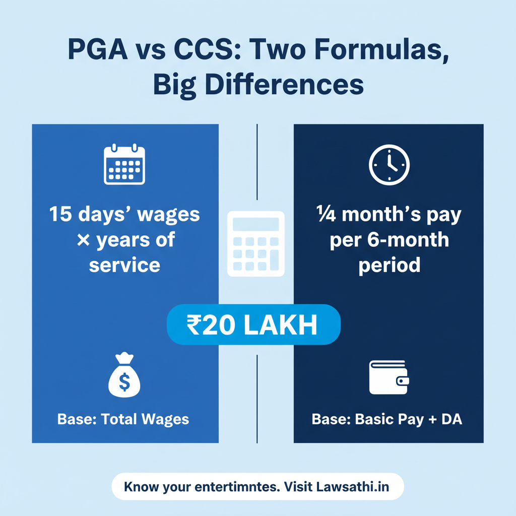 PGA vs CCS Rules: Gratuity Calculation Comparison