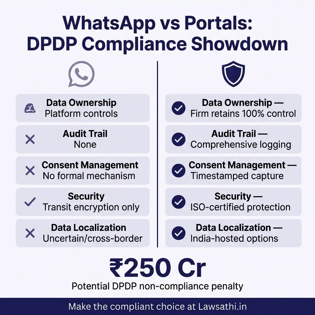 WhatsApp vs Secure Client Portals: Feature-by-Feature Compliance Showdown